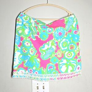 Lily pulitzer pink green and aqua floral white rack trim A-line skirt size 12